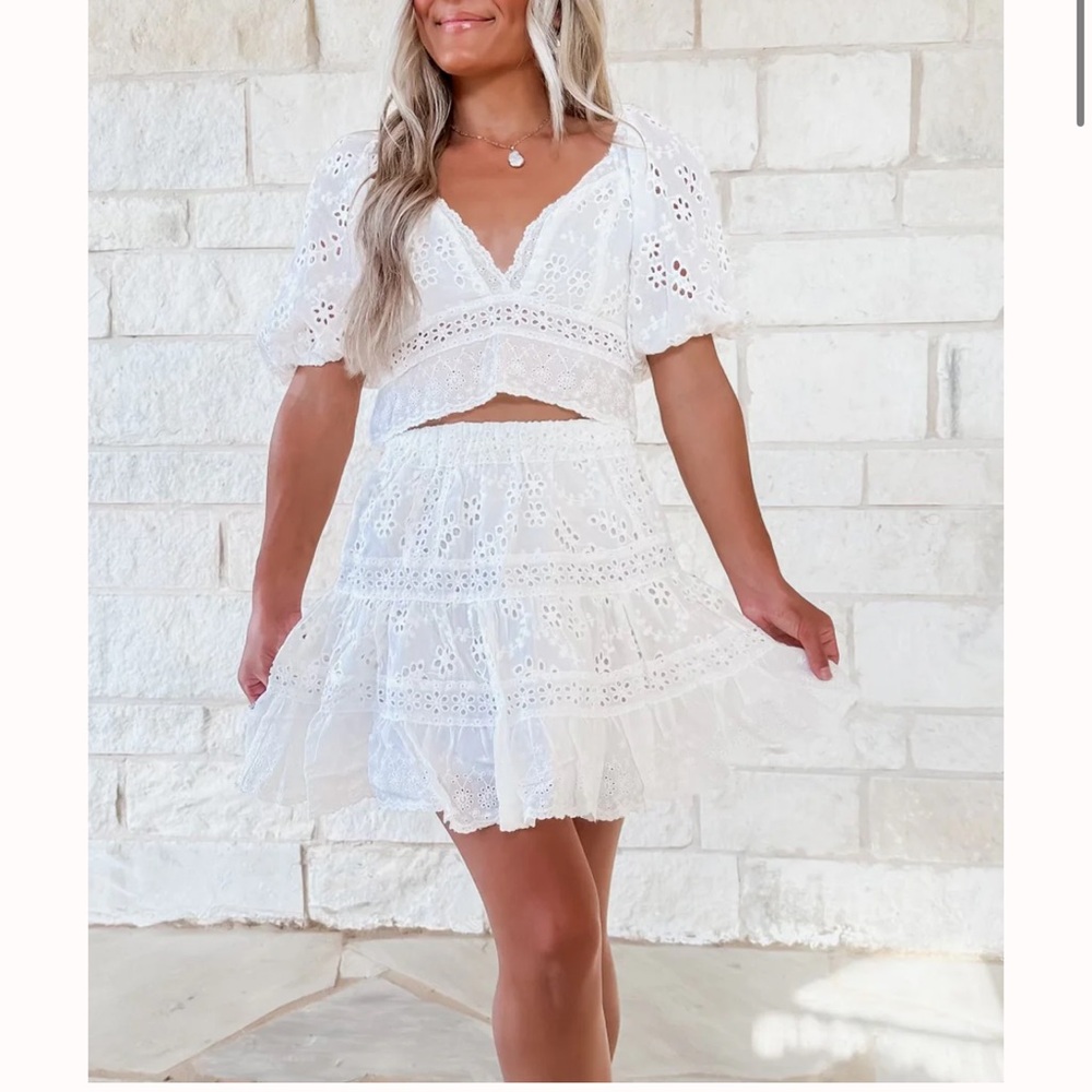 White Eyelet Lace Two-Piece Set - CK Squared Boutique